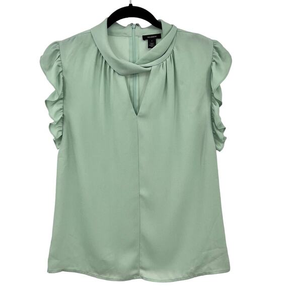 Halogen Twist Neck Sleeveless Top Womens S Mint Green Keyhole Ruffle Back Zipper - Picture 2 of 7